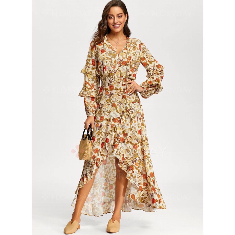 Floryday Floral Peasant Maxi X-Line Dress
